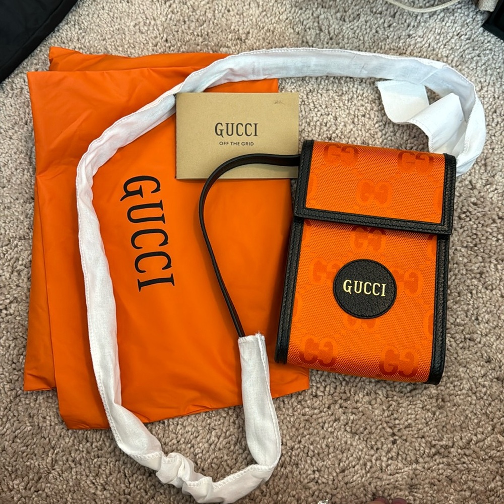 New Gucci nylon messenger orange and black bag.